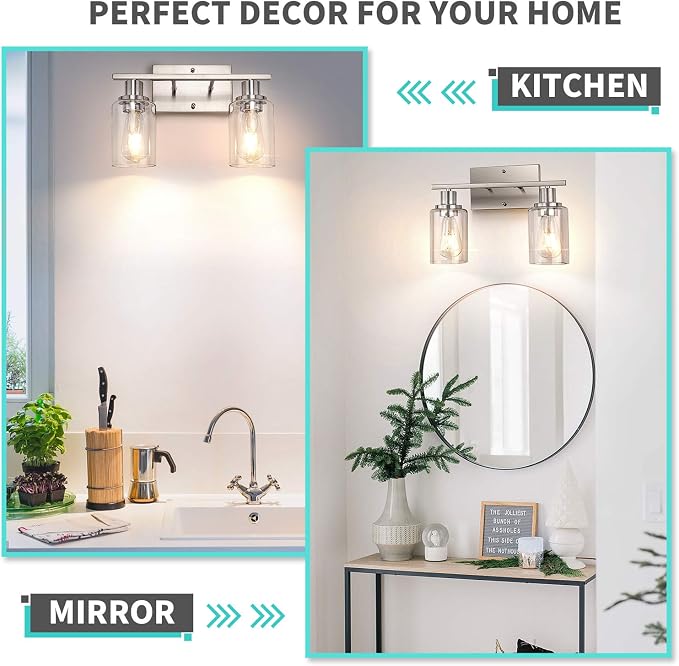 ShineTech 2-Light Bathroom Vanity Light Fixture, Brushed Nickel Bathroom Light - Image 5