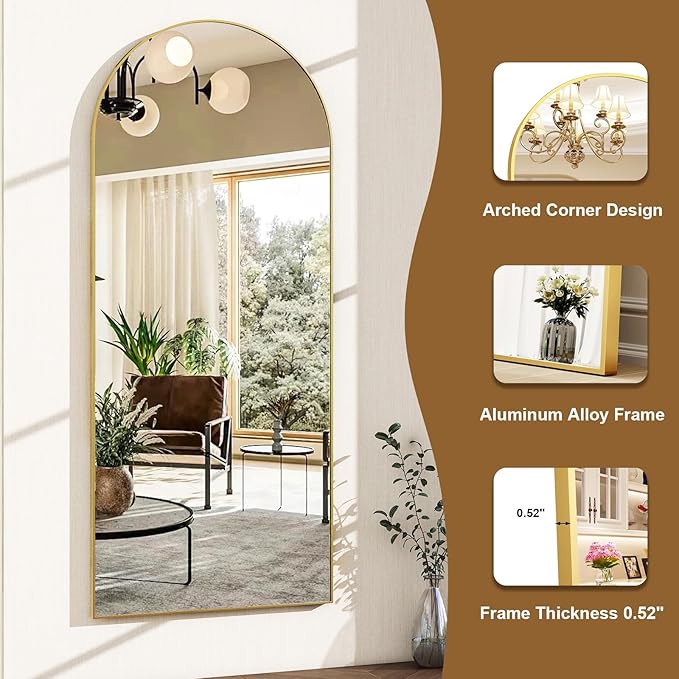 HARRITPURE 56"x21"Full Length Mirror Arch Floor Mirrors - Image 3