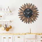 Honiway Large Wall Clock Battery Operated 21 in Rustic Wood Boho Sunburst - Image 8