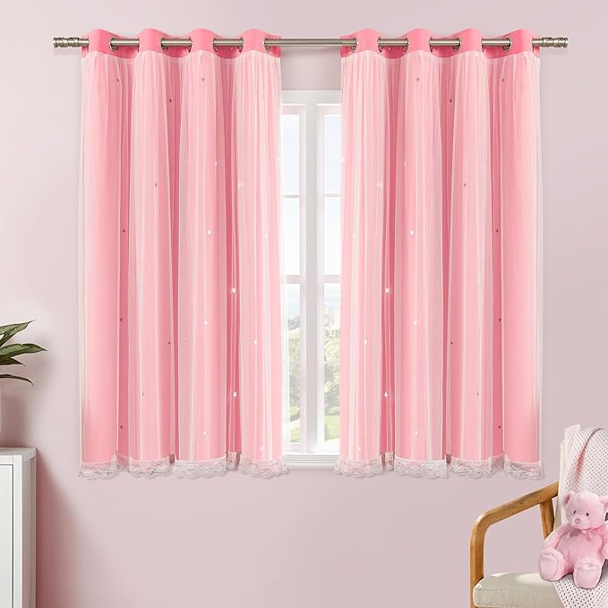 XiDi Pink Curtains for Bedroom Decor, Baby Pink Kids Blackout Curtains for by Addsomecolortolife