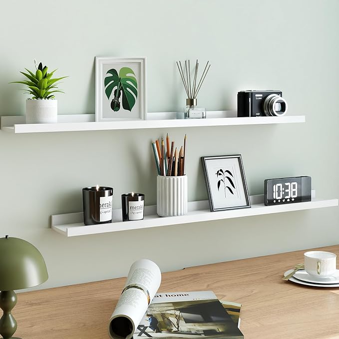 White Floating Shelves for Wall Decor, Long Wall Mounted Storage Shelf for - Image 3