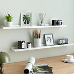 White Floating Shelves for Wall Decor, Long Wall Mounted Storage Shelf for - Image 3