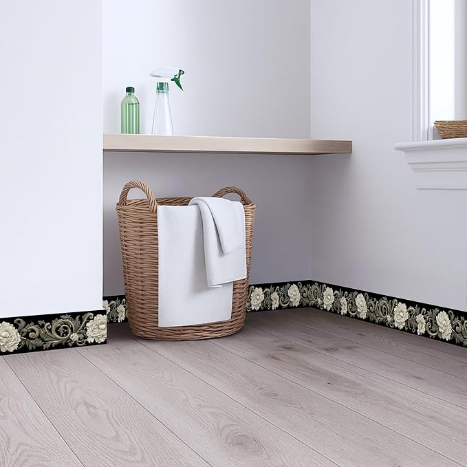 Beige Floral Scroll Wallpaper Border 196x4 Inch Peel and Stick Wall Border - Image 4