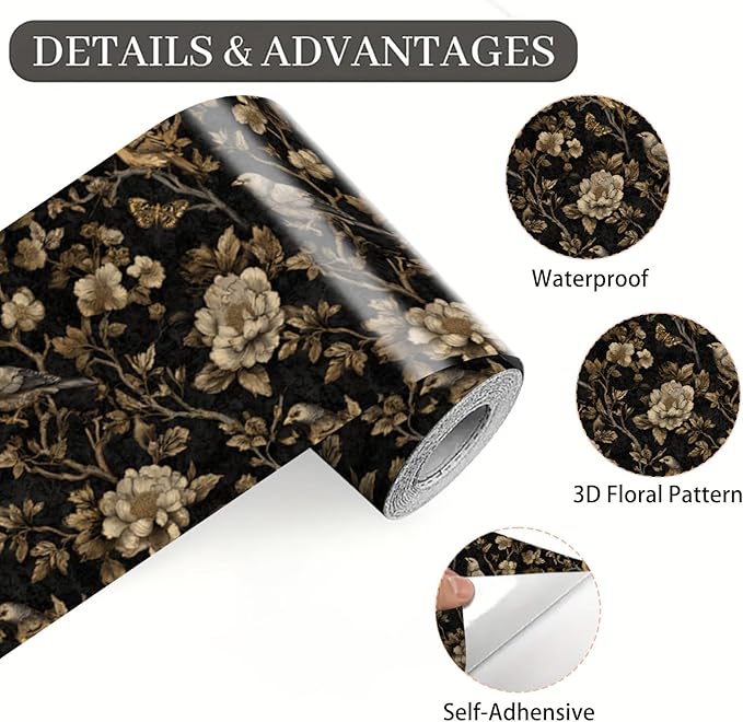Brown Floral Wall Border 196x4 Inch Peel and Stick Vintage Botanical Wallpaper - Image 9