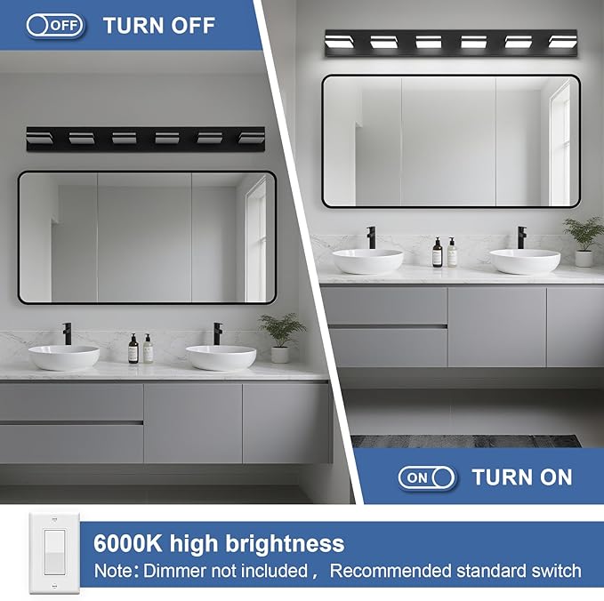 Modern LED Bathroom Lights Fixtures 6-Light, Metal Black Acrylic Wall Lighting - Image 3