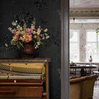 Black Peel and Stick Wallpaper Floral Black Wallpaper 17.7inch x 393.7inch - Image 2