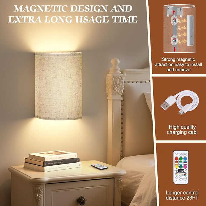 OCATO Battery Operated Wall Sconce: Wireless Wall Sconces Set of Two Magnetic - Image 5