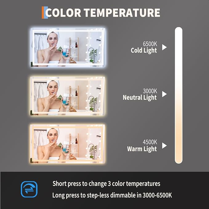 LED Bathroom Mirror 50 x 26 inch, Lighted Bathroom Vanity Mirror - Image 3