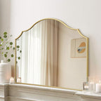 Besdomus Gold Scalloped Mirror for Dresser: 35"x26" Modern Wooden Mantel Mirror by Besdomus