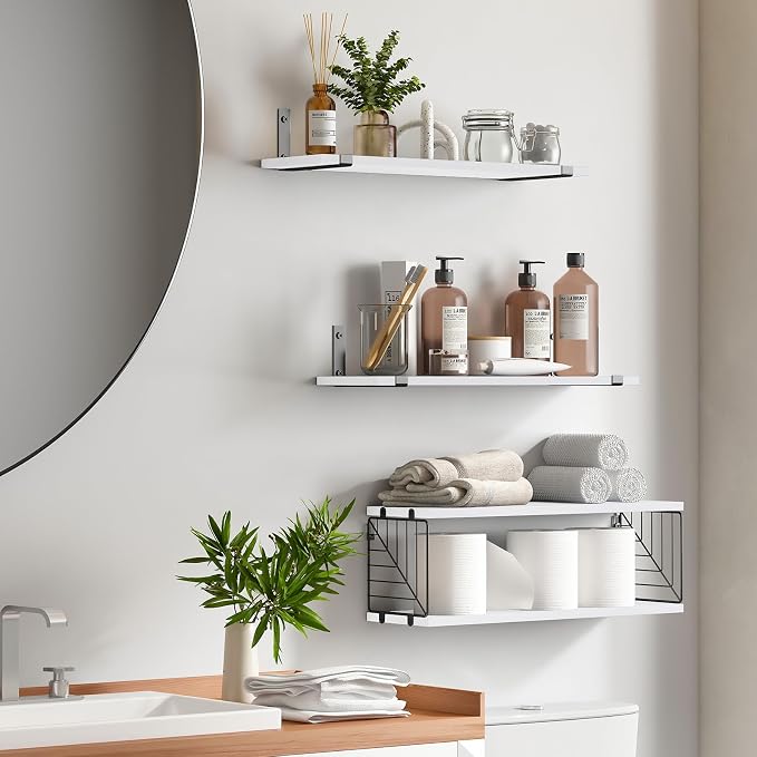 Fixwal 3+1 Tier Bathroom Floating Shelves Over Toilet, 15.8in Farmhouse Rustic - Image 4