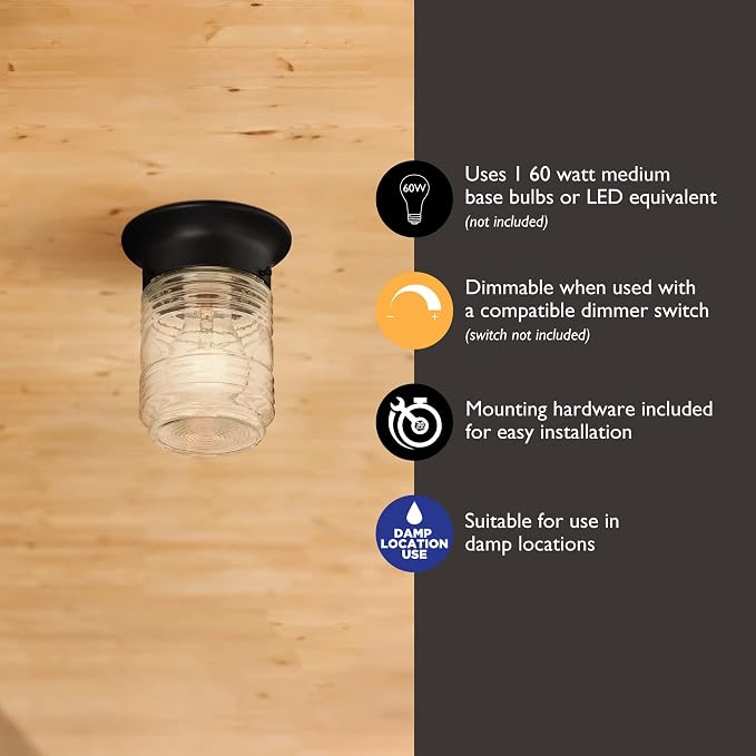 Design House 2-Pack Jelly Jar 1-Light Indoor/Outdoor Flush Mount Ceiling Light - Image 4