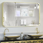 Wall Mount Mirror for Bathroom, Brushed Gold Metal Framed Rounded Corner by Minuover