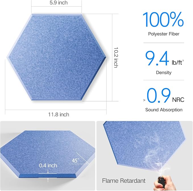 22 Pack Self-adhesive Acoustic Panels 12" X 10" X 0.4" - Image 3