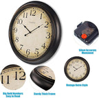 Crosstime 24 Inch Wall Clock Battery Operated Silent Round Vintage Large Wall - Image 3
