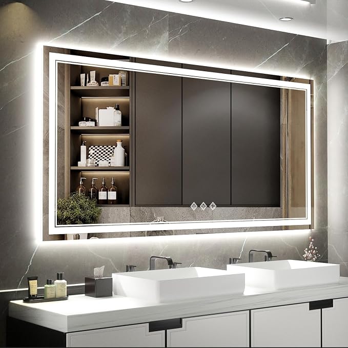 LED Bathroom Mirror with Lights, 72x36 Inch Gradient Front and Backlight LED by VanPokins-GlobalHighEndLEDBathroomMirrorBrand
