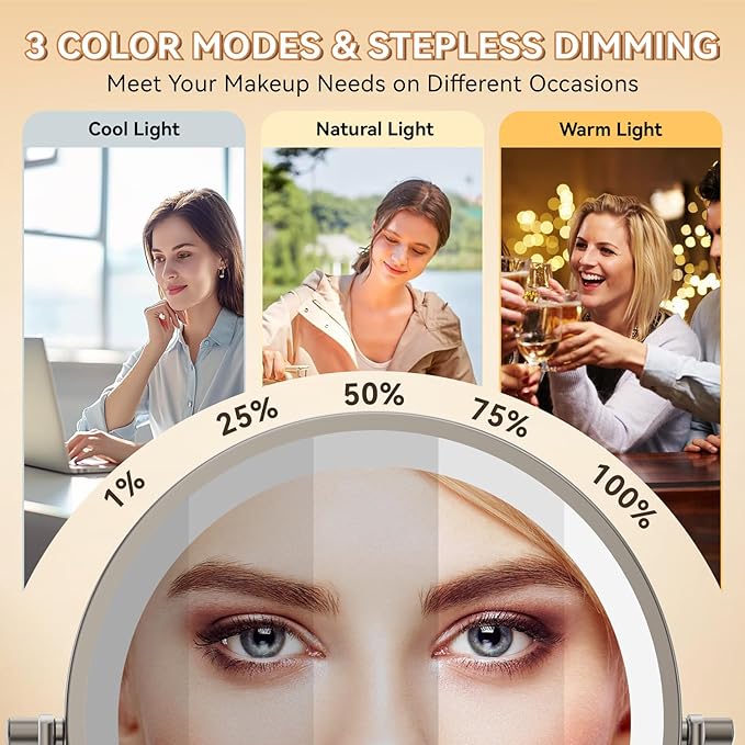 Auxmir 8'' Wall Mounted Lighted Makeup Mirror, 3200mAh Rechargeable - Image 3