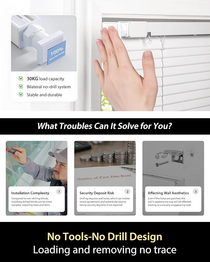 UNISHADES No Drill Blinds for Windows 1" Vinyl L-Shaped Slats Cordless Mini - Image 2