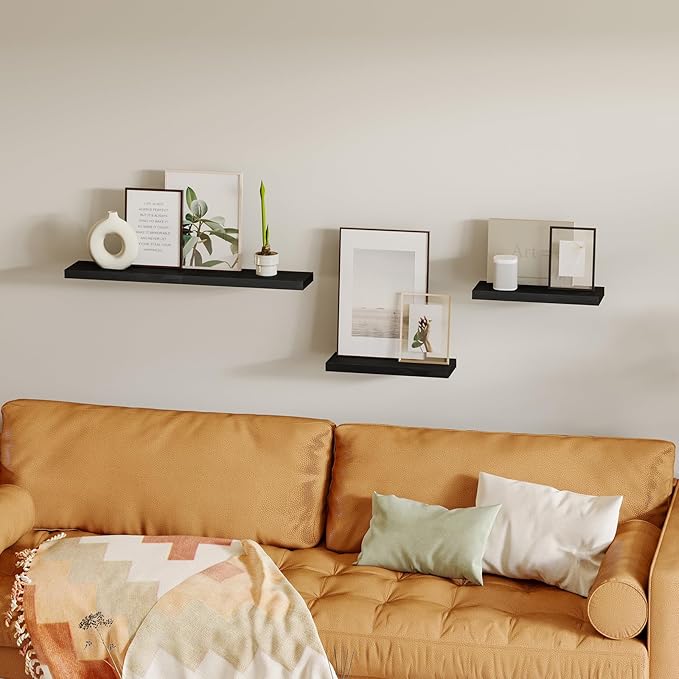 Fixwal Black Floating Shelves for Wall, Rustic Wood Shelves for Bathroom - Image 6