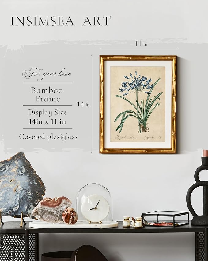 InSimSea Gold Bamboo Framed Canvas Wall Art, Retro Lily Botanical Prints - Image 3