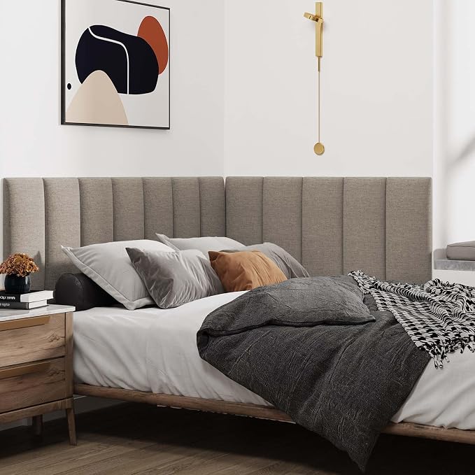 IFNOW Upholstered Wall Mounted Headboard, 3D Soundproof Wall Panels Peel and - Image 4