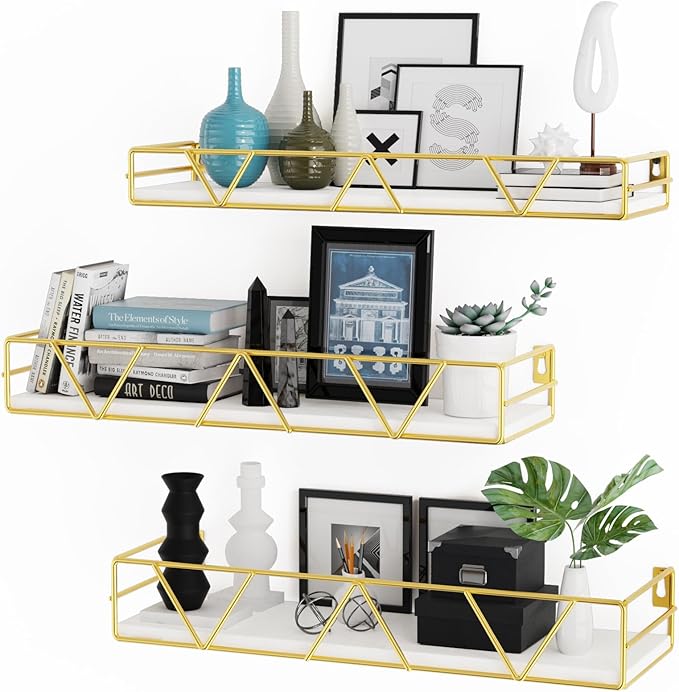 Amaoot Floating Shelves Set of 3, Home Wood Wall Shelf, Farmhouse Shelf by Amoot