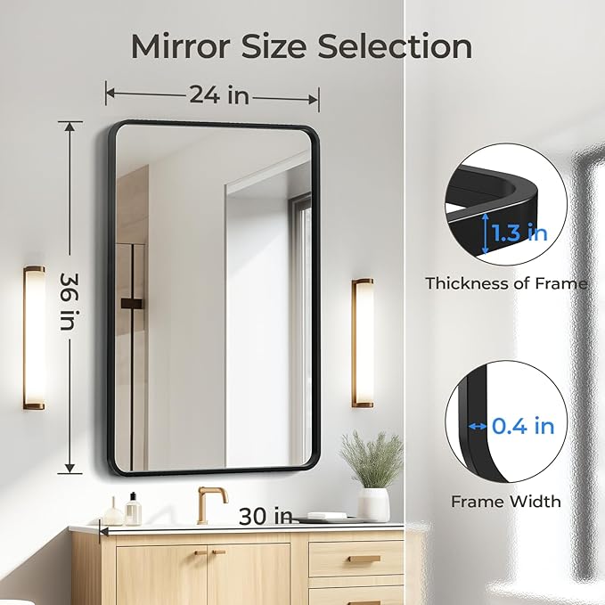 USHOWER Bathroom Mirrors for Over Sink, Metal Frame Rectangle Mirror, Modern - Image 4