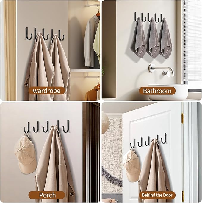 6 Pack Heavy Duty Wall Hooks, 22 LB Load Bearing Stainless Steel Single Prong - Image 6