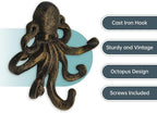 Octopus Cast Iron Wall Hook – Nautical Decorative Key Holder, Coastal Ocean - Image 3