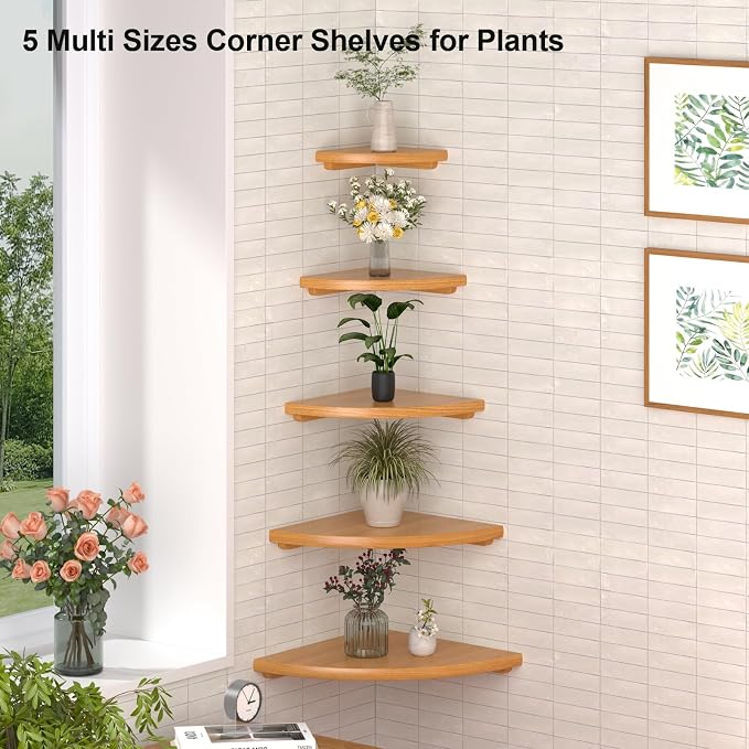 Gieanoo Corner Floating Shelf 7inch Solid Oak Wood Floating Corner Shelf - Image 2