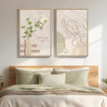 Framed Neutral Boho Wall Art for Bedroom, Mid Century Modern Bohemian Canvas by Cuspin