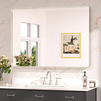 Keonjinn Brushed Nickel Mirror 40 x 30 Inch Large Silver Bathroom Mirror by Keonjinn