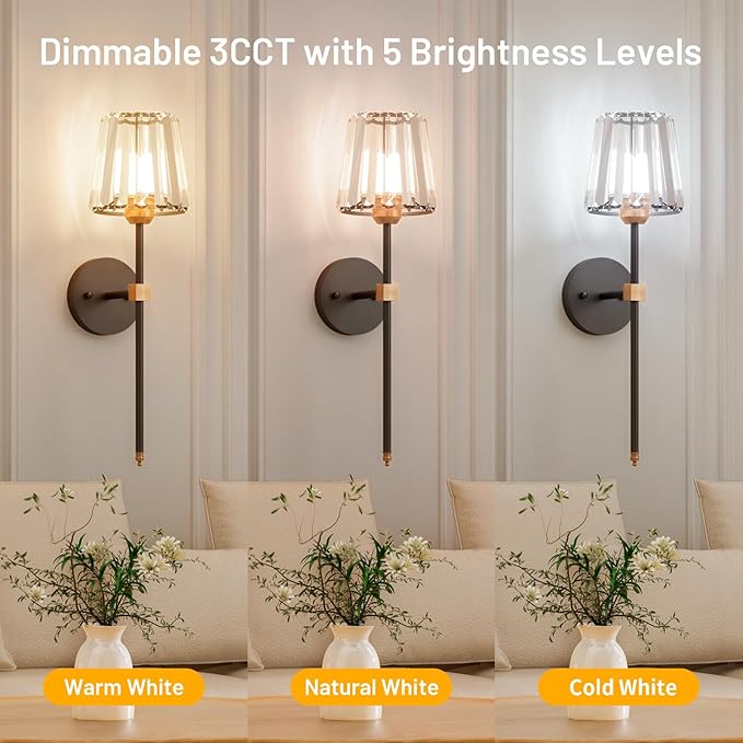 Crystal Battery Operated Wall Sconces Set of 2, 12 RGB and 3CCT Dimmable Wall - Image 7