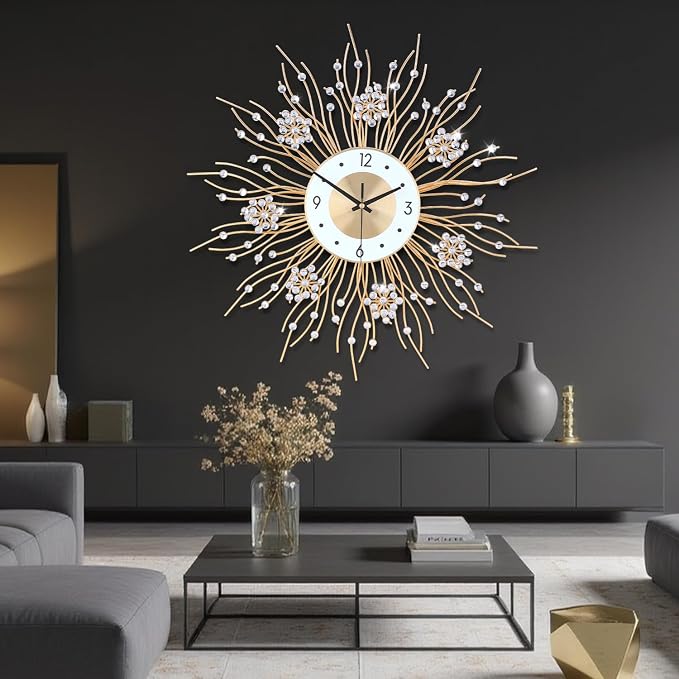 SIN&MI Large Wall Clocks, Silent Sunflower Shape Chic Decorative Wall Clock - Image 7