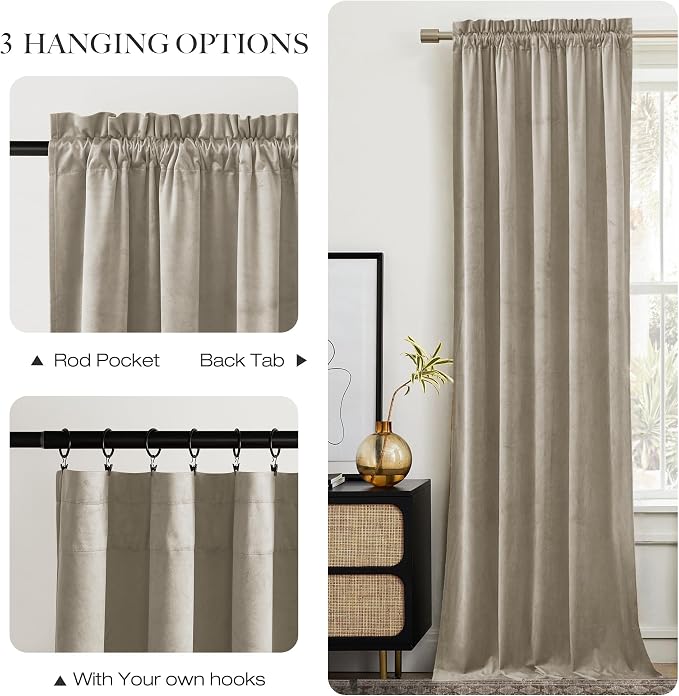 NICETOWN Living Room Camel Velvet Curtains 12 ft Length, Sound and Sunlight - Image 5
