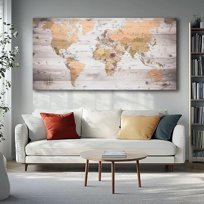 canvas Wall Art 24“x48 lagre map of the world Painting Ready to Hang Framed - Image 2