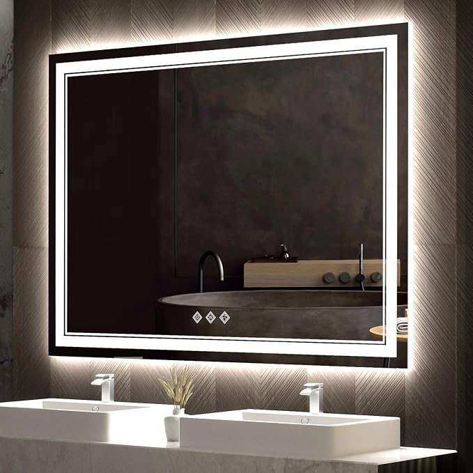 LED Mirror for Bathroom, 48x36 Inch Gradient Front and Backlit Bathroom Mirror by VanPokins-GlobalHighEndLEDBathroomMirrorBrand