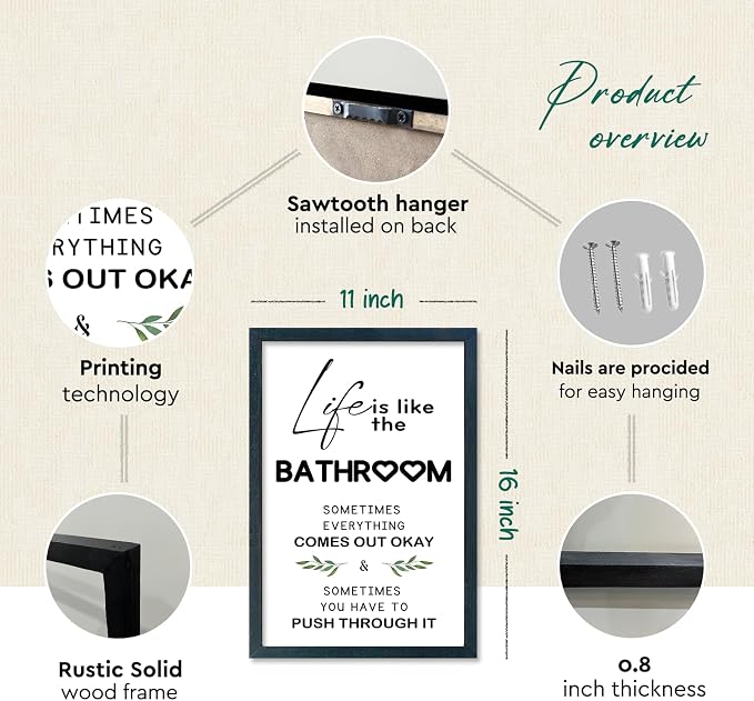 YWJKWLGS Funny Bathroom Wall Art, 11x16 Inch Black Framed Life is Like Bathroom - Image 2