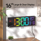 JALL 16.1" Large Digital Wall Mount Clock, Count Down Timer, Big LED, RGB Color - Image 2