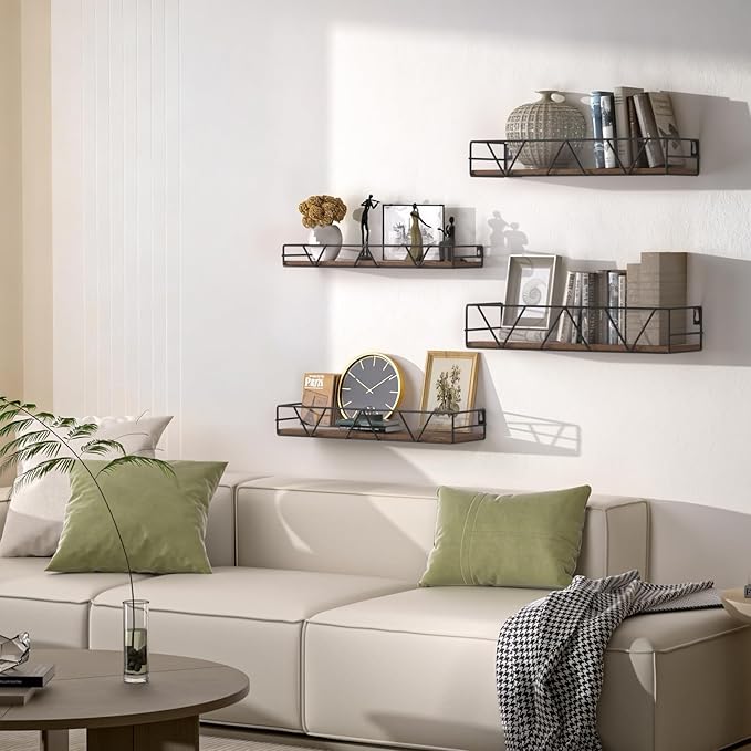 Amaoot Floating Shelves Set of 4, Home Wood Wall Shelf, Farmhouse Shelf - Image 2