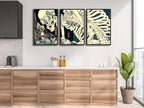 Wieco Art Black Framed 3 Piece Witch and Skeleton Ukiyo-E by Utagawa Takiyasha - Image 3