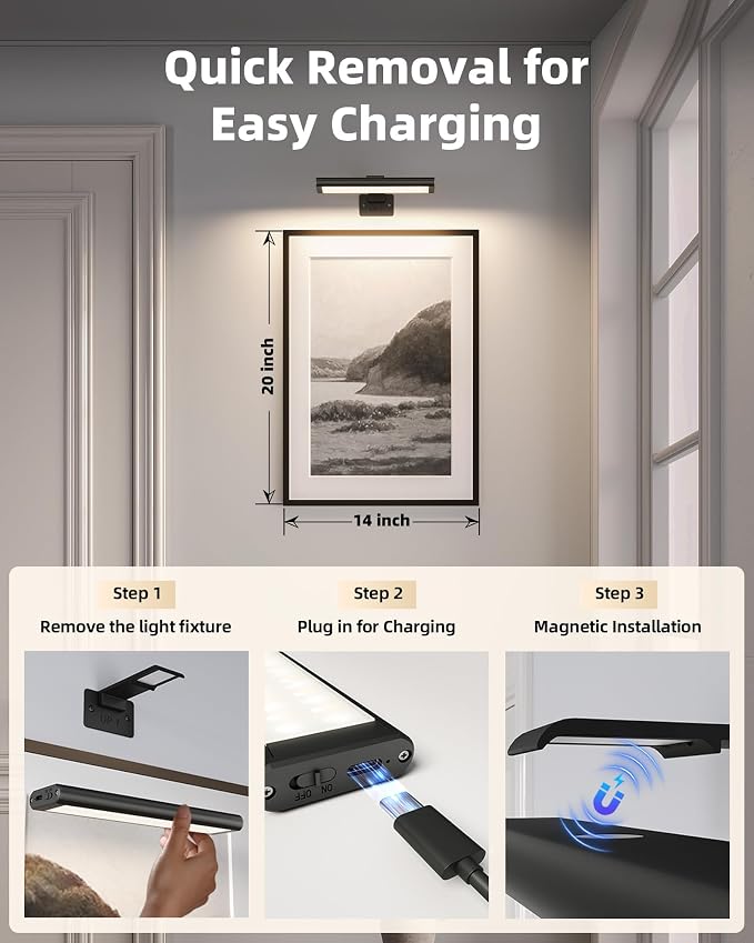EZVALO Picture Light for Wall, Rechargeable 2400mAh Battery Lights Wireless - Image 7