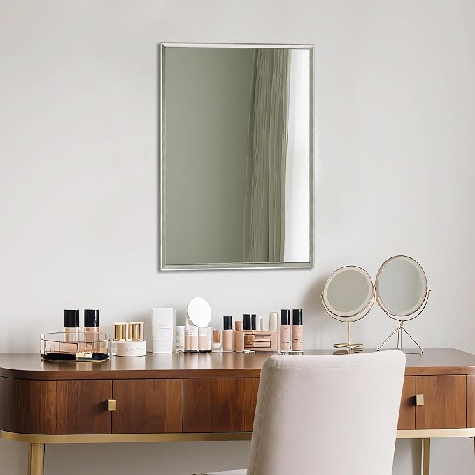 Bathroom Mirror for Wall, 16x24 Inch Metal Framed Mirror, Brushed Nickel - Image 8