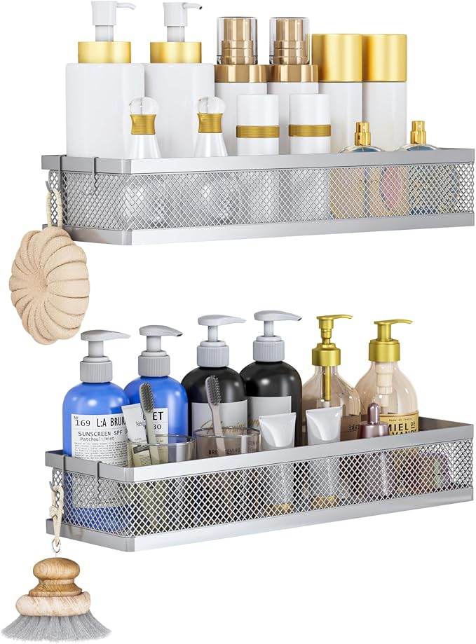 PUSDON 16.5-Inch Extra Long Slim Mesh Shower Caddy, Wall Mounted Bathroom - Image 9