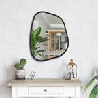Black Asymmetrical Wall Mirror Large 20"x16" Irregular Oval Mirror Modern Wood - Image 4
