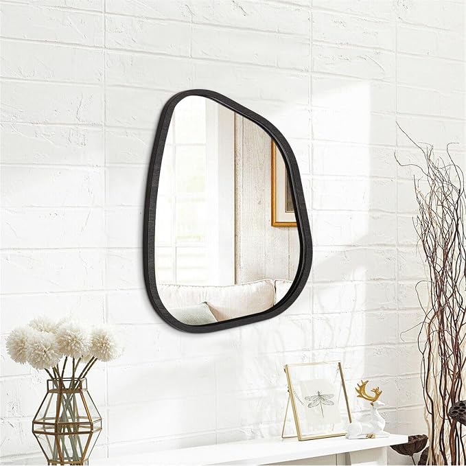 Asymmetrical Small Wall Mirror Irregular Wood Frame Modern Unique Accent Wall - Image 2