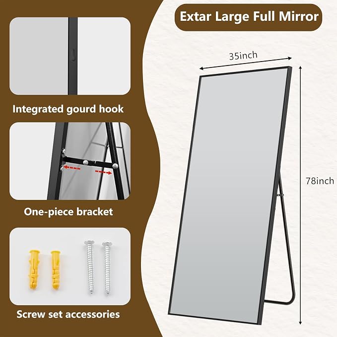 Koonmi 78"x35" Floor Mirror Full Length, Bedroom Floor Body Mirror - Image 7