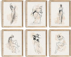 Vodefoad Figure Sketch Art Print Neutral Gallery Wall 6Pcs Set Soft feminine by VodefoadVintageWallArt