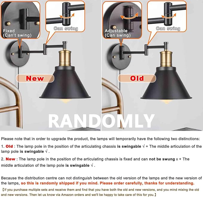 Wall Lamps, Swing Arm Wall Lamp Wall Sconce 2-Pack Plug in Cord - Image 3