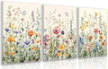LLEEMPI Framed Watercolor Floral Wall Art Set of 3, Colorful Wildflower Wall by Unknown