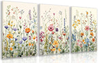LLEEMPI Framed Watercolor Floral Wall Art Set of 3, Colorful Wildflower Wall by Unknown